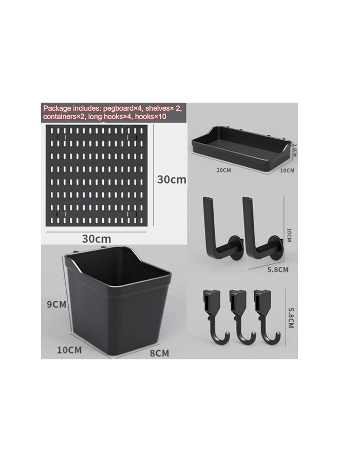 PROMASS promass Pegboard Wall Mount Display, 4 Pack Pegboard Combination Kit with 18 Accessories, Plastic Display Pegboard Panel Kits Modular Hanging, Wall Organizer PegBoard Organizer for Home, Office  - Image 3