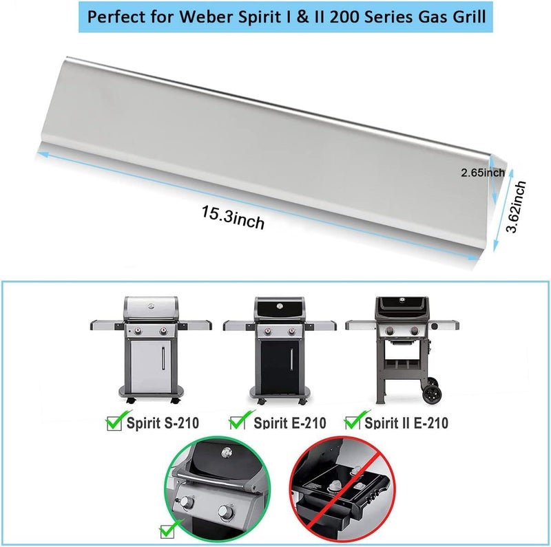 FORYEYC 7635 15.3 Inch Flavorizer Bars for Weber Spirit I & II 200 Series Spirit E210 S210 E220 S220 Gas Grill with Front Control Knobs, Stainless Steel Heat Plate Flavor for Spirit 210 Replacement Parts - Image 2