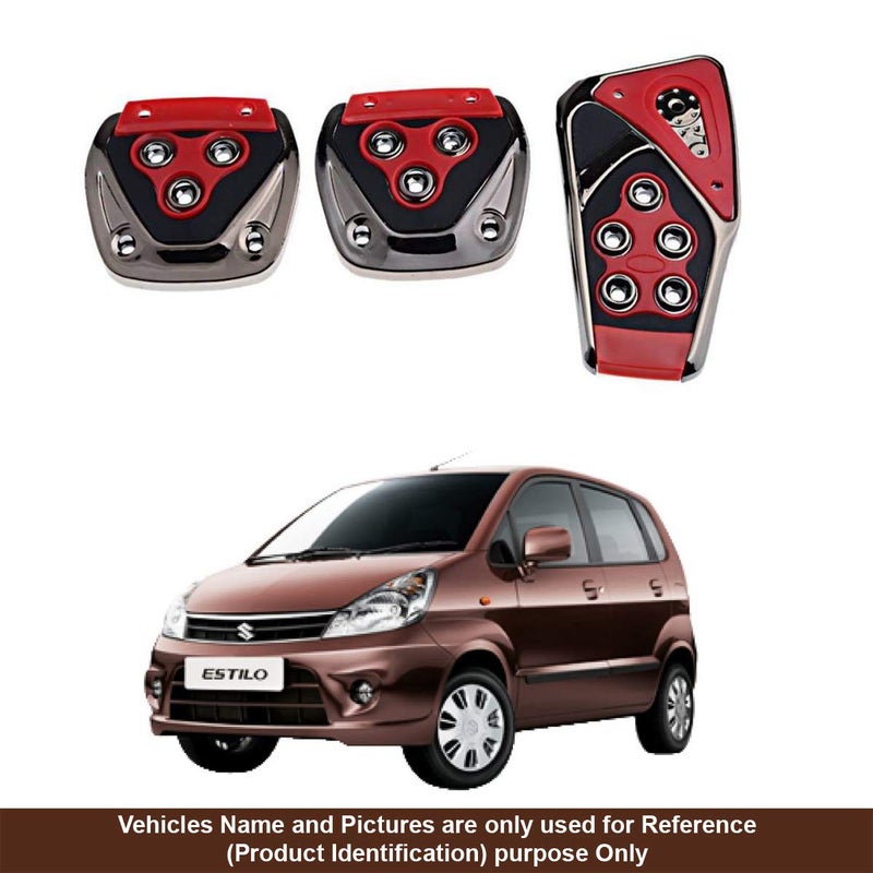 Oshotto 3 Pcs Non-Slip Manual CS-375 Car Pedals kit Pad Covers Set Compatible with Maruti Suzuki Zen Estilo (Red) - Image 1