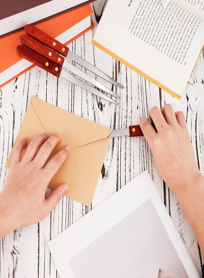 XIHIRCD مجموعة XIHIRCD من 4 فتاحات رسائل خشبية، وفتاحات رسائل من الفولاذ المقاوم للصدأ برأس مدبب، وقاطع ورق، وفتاحة رسائل للاستخدام المنزلي والمكتبي والمدرسي - Image 5