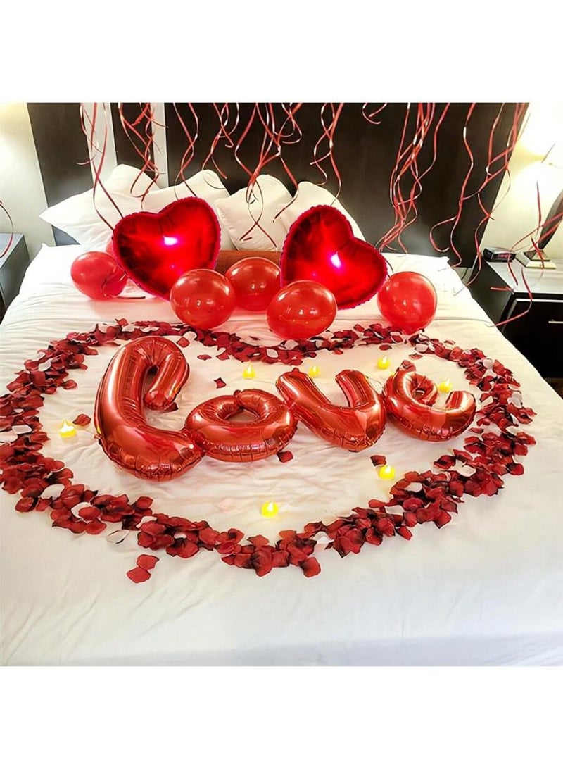 400pcs Silk Rose Petals & 6pcs Red Heart Shape Balloons & 1pc "Love" Pattern for Romantic Special Wedding Anniversary Party Decorations - Image 3