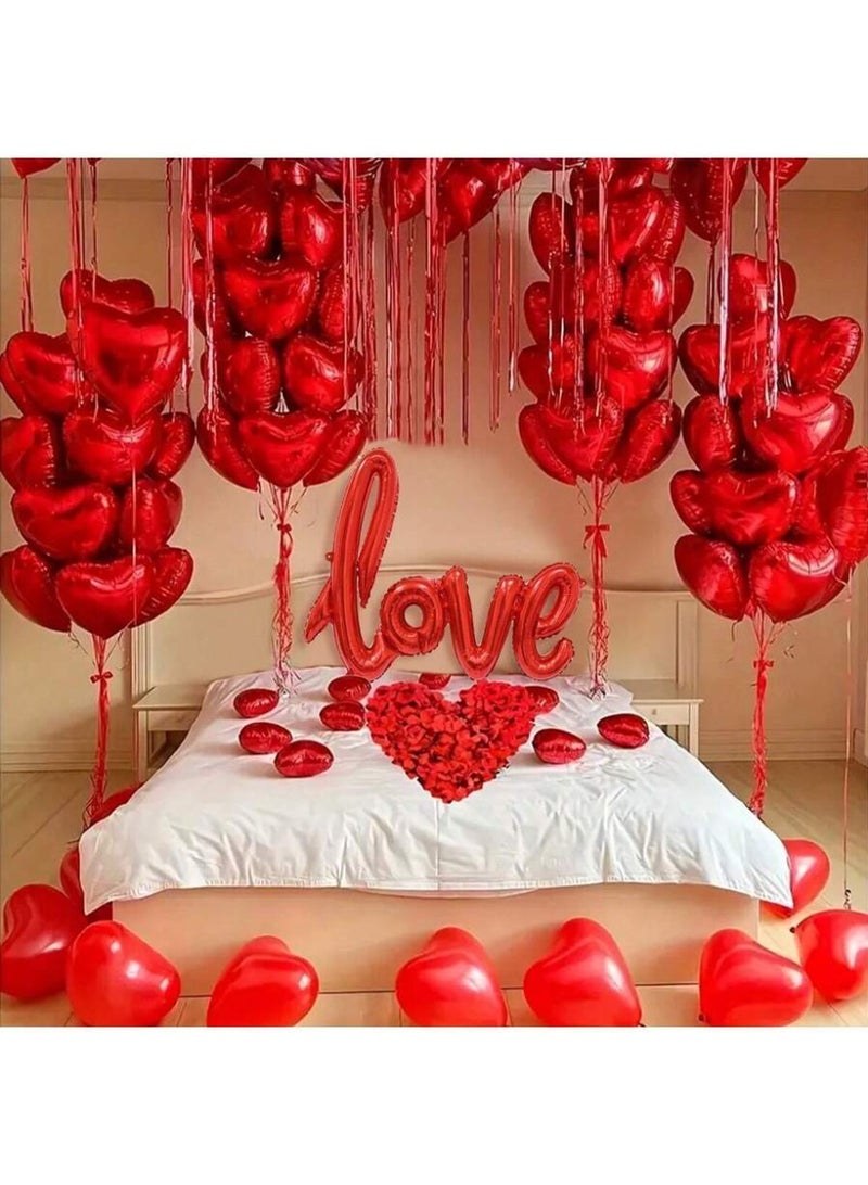 400pcs Silk Rose Petals & 6pcs Red Heart Shape Balloons & 1pc "Love" Pattern for Romantic Special Wedding Anniversary Party Decorations - Image 4
