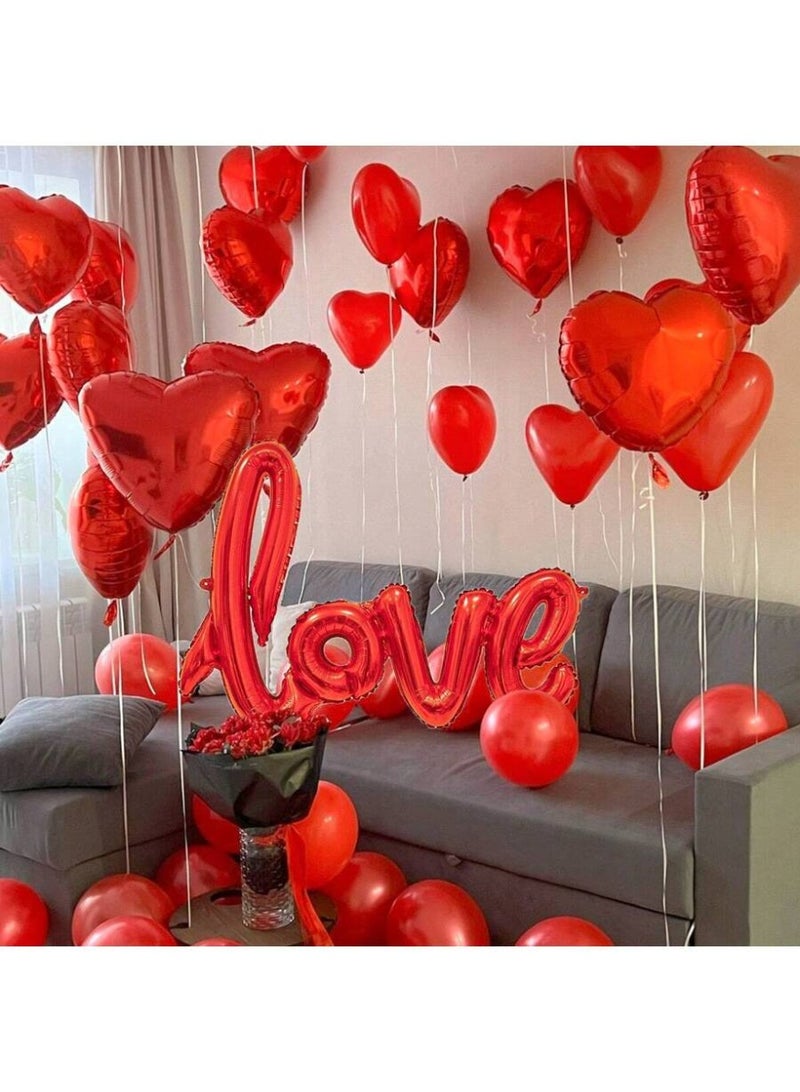 400pcs Silk Rose Petals & 6pcs Red Heart Shape Balloons & 1pc "Love" Pattern for Romantic Special Wedding Anniversary Party Decorations - Image 2