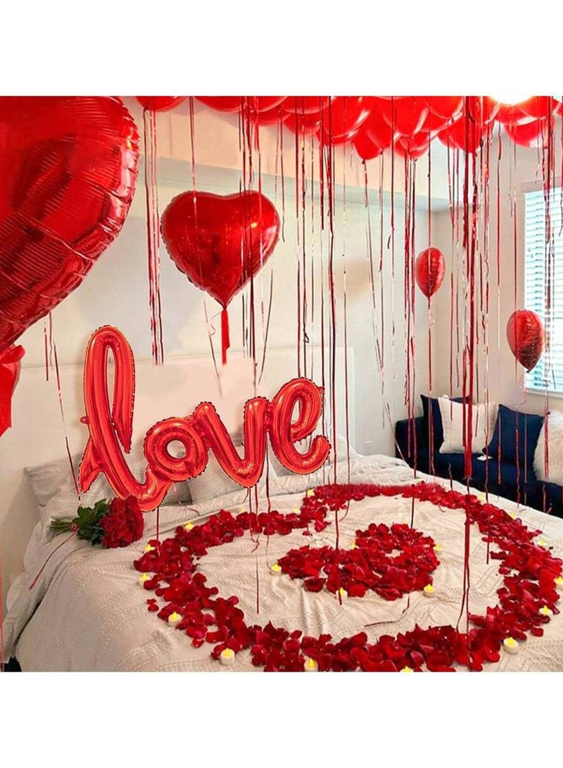 400pcs Silk Rose Petals & 6pcs Red Heart Shape Balloons & 1pc "Love" Pattern for Romantic Special Wedding Anniversary Party Decorations - Image 1