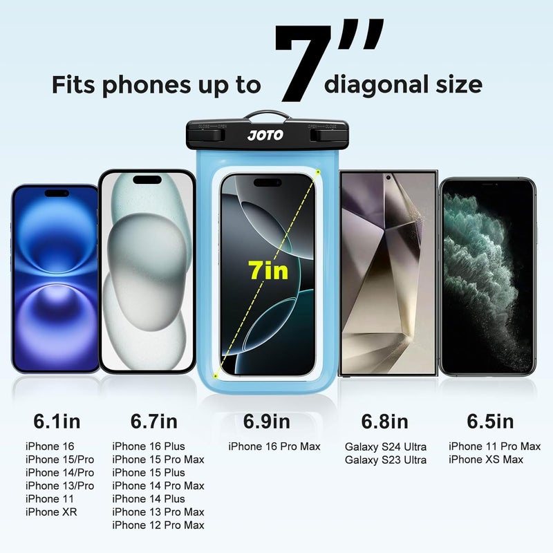 JOTO 2 Pack Waterproof Phone Pouch Case Up to 7", IPX8 Underwater Phone Case Cellphone Dry Bag for iPhone 16 15 14 13 12 Pro Max Xs Max XR X 8 7 6S Plus SE/Galaxy S24 S23 S22 S21 -Blue & Orange - Image 4