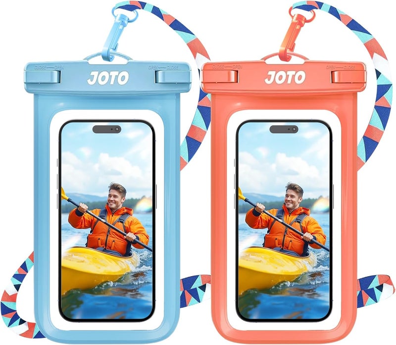 JOTO 2 Pack Waterproof Phone Pouch Case Up to 7", IPX8 Underwater Phone Case Cellphone Dry Bag for iPhone 16 15 14 13 12 Pro Max Xs Max XR X 8 7 6S Plus SE/Galaxy S24 S23 S22 S21 -Blue & Orange - Image 1
