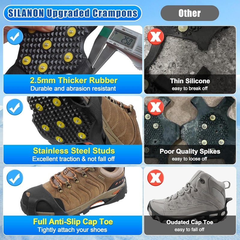SILANON Ice Snow Cleats for Shoes and Boots,Walk Traction Cleats Crampons Anti Slip 11 Studs Ice Snow Grippers Over Shoe for Men Women Walking on Snow Ice - Image 5