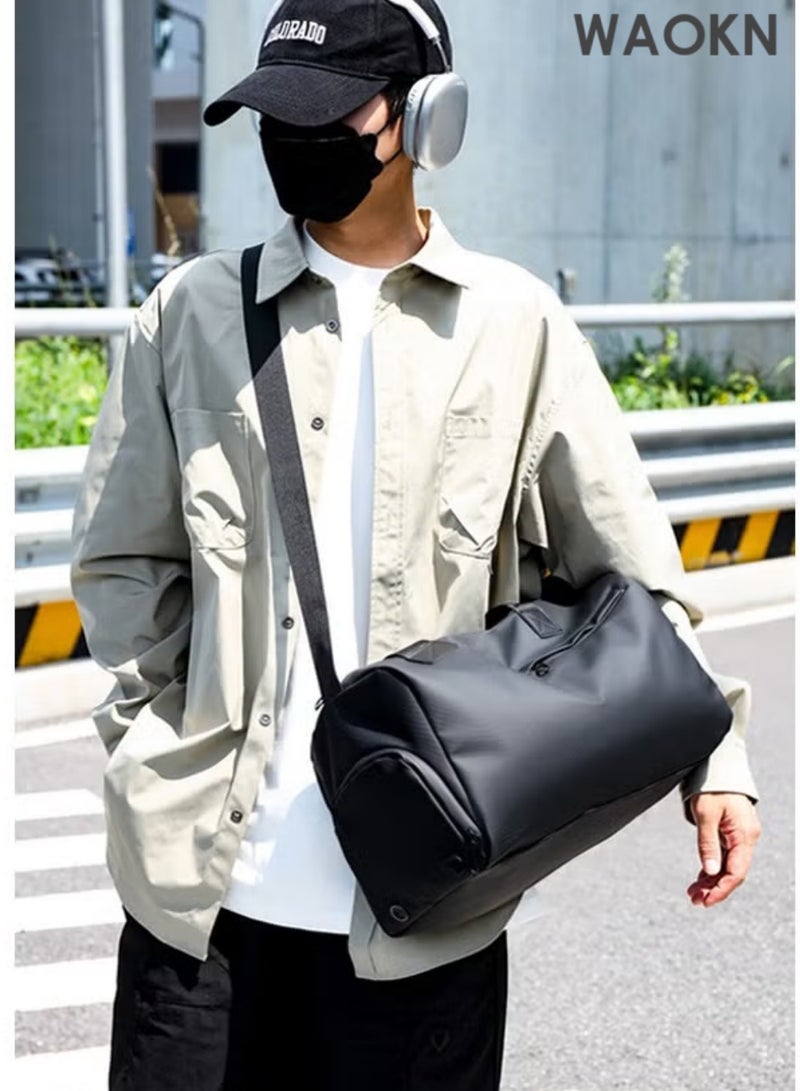 WAOKN Black Gym Bag & Travel Bag for Men & Women - Large Capacity Duffle Bag with Dedicated Ventilated Shoe Compartment & Waterproof Wet Pocket for Towels/Swimwear - Sports Workout Overnight Weekender Carry-On Bag - Image 5