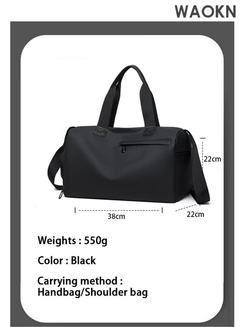 WAOKN Black Gym Bag & Travel Bag for Men & Women - Large Capacity Duffle Bag with Dedicated Ventilated Shoe Compartment & Waterproof Wet Pocket for Towels/Swimwear - Sports Workout Overnight Weekender Carry-On Bag - Image 4