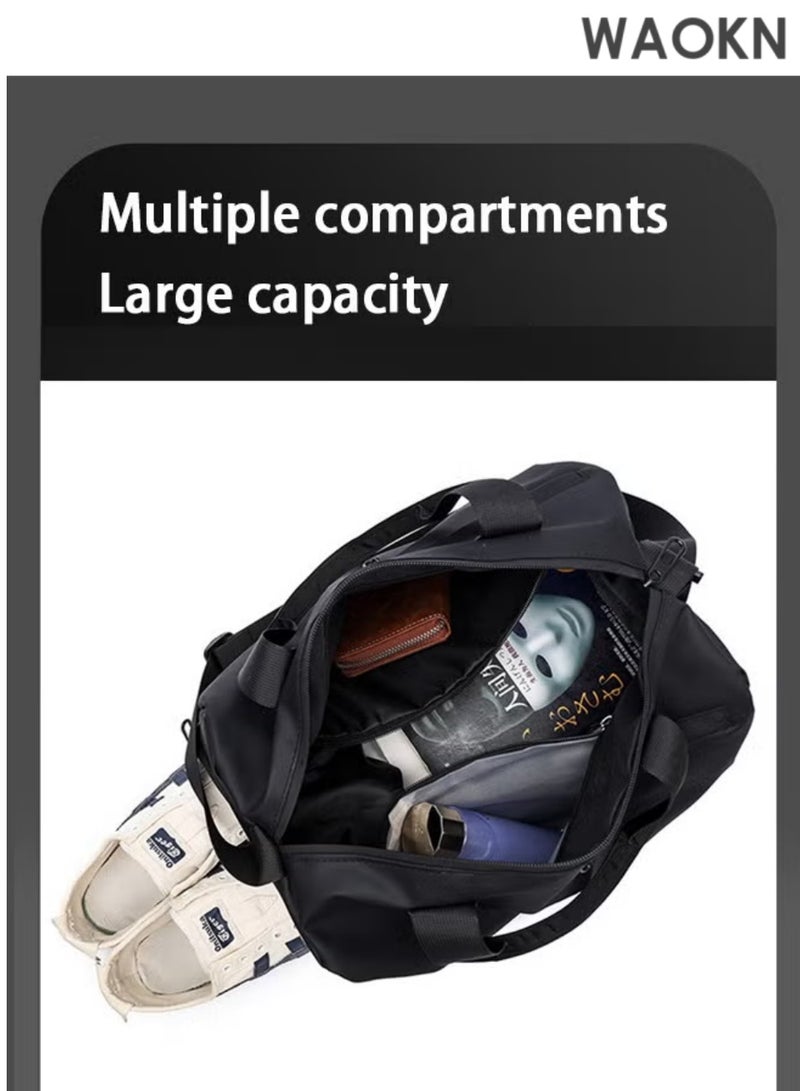 WAOKN Black Gym Bag & Travel Bag for Men & Women - Large Capacity Duffle Bag with Dedicated Ventilated Shoe Compartment & Waterproof Wet Pocket for Towels/Swimwear - Sports Workout Overnight Weekender Carry-On Bag - Image 3