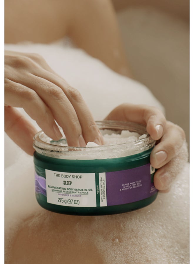 THE BODY SHOP Sleep Rejuvenating Scrub-in-Oil – Aromatic Salt-in-Oil Body Exfoliator | Softens, Smooths & Nourishes Skin | Enriched with Lavender & Vetiver Essential Oils, Shea Butter & Olive Oil, 275 g - Image 3