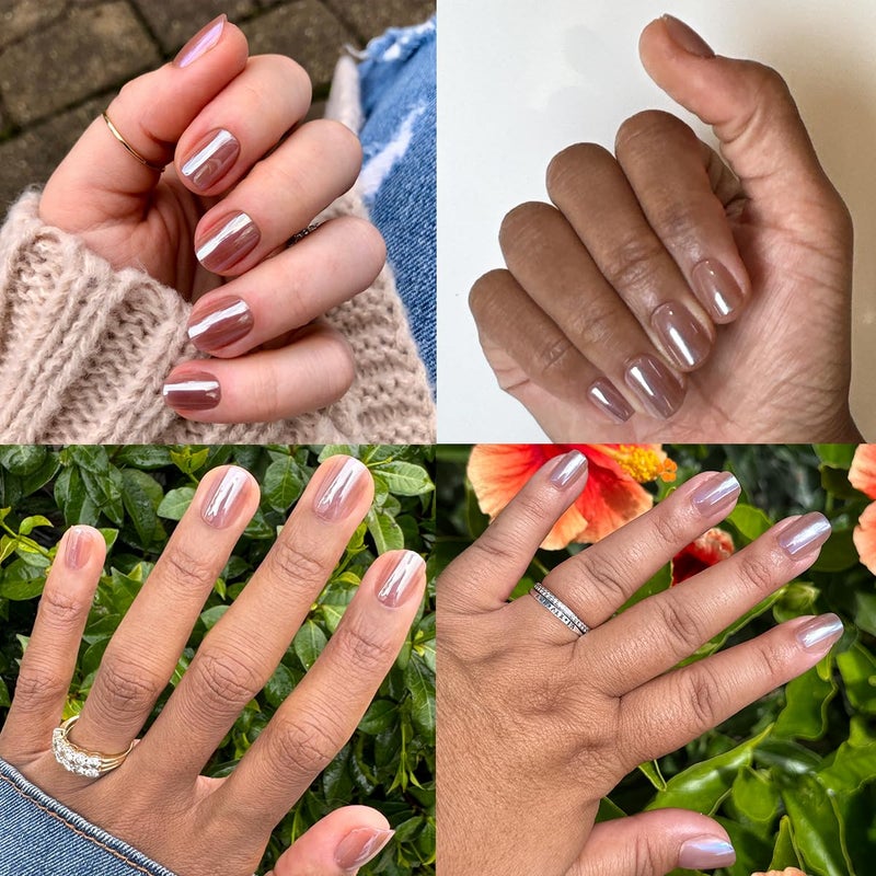 Olive & June Minimalist Instant Mani Press On Nails (Glue) | 42 Fake Nails, 21 Sizes | Non-Toxic, Long-Lasting Barely-There Look | Salon-Quality at Home | Extra Short, Squoval | Taupe Jelly Chrome - Image 5