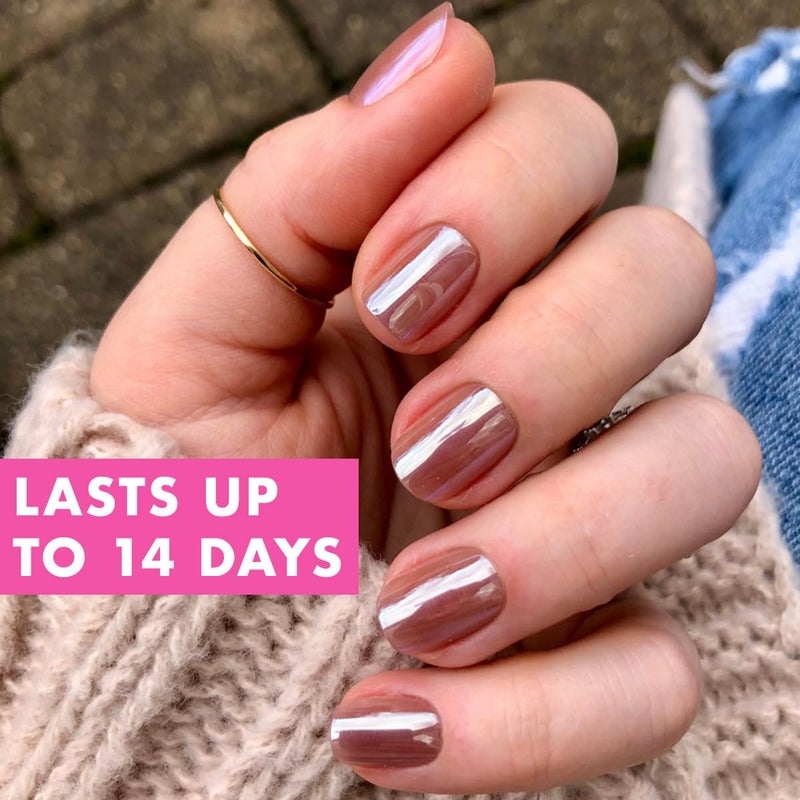 Olive & June Minimalist Instant Mani Press On Nails (Glue) | 42 Fake Nails, 21 Sizes | Non-Toxic, Long-Lasting Barely-There Look | Salon-Quality at Home | Extra Short, Squoval | Taupe Jelly Chrome - Image 3