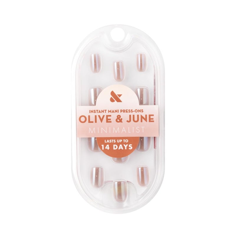 Olive & June Minimalist Instant Mani Press On Nails (Glue) | 42 Fake Nails, 21 Sizes | Non-Toxic, Long-Lasting Barely-There Look | Salon-Quality at Home | Extra Short, Squoval | Taupe Jelly Chrome - Image 2