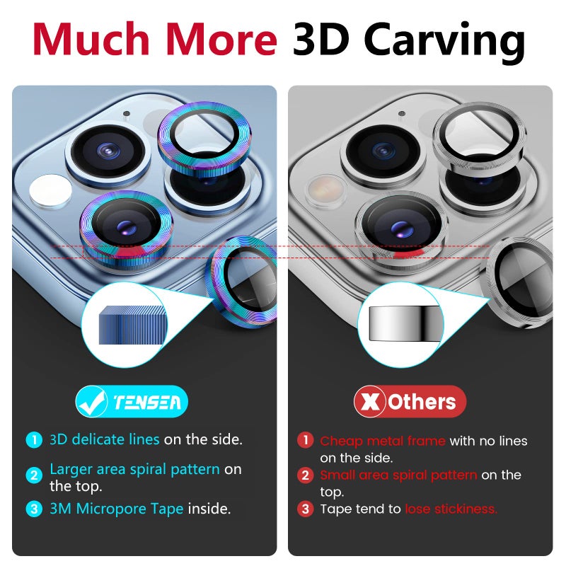 Tensea for iPhone 13 Pro - iPhone 13 Pro Max Camera Lens Protector, 9H Tempered Glass Camera Cover Screen Protector Metal Individual Ring for iPhone 13Pro 6.1 inch iPhone 13 ProMax 6.7 inch 2021 - Image 3
