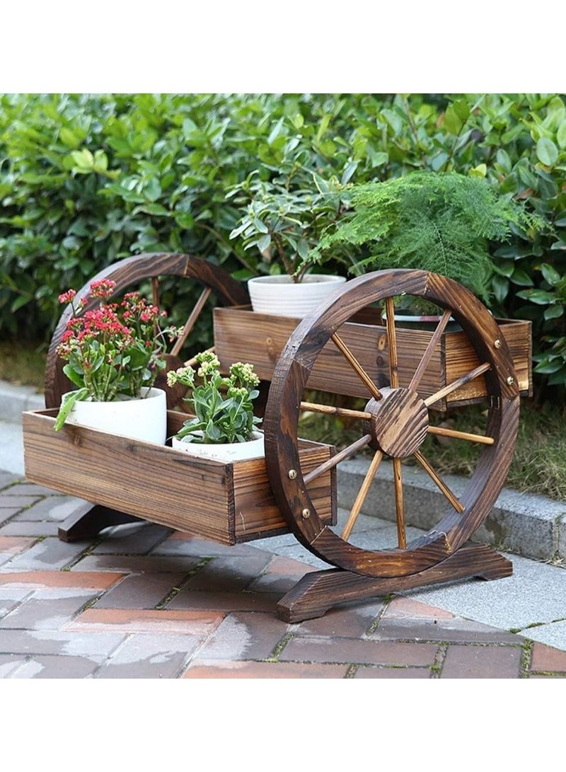 DubaiGallery Solid Wood Flower Cart Outdoor Garden Bonsai Balcony Anti-Corrosion Wooden Flower Stand Solid Wood Wheel Flower Pot Planter Box - Image 1
