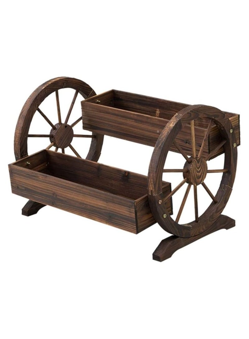 DubaiGallery Solid Wood Flower Cart Outdoor Garden Bonsai Balcony Anti-Corrosion Wooden Flower Stand Solid Wood Wheel Flower Pot Planter Box - Image 4