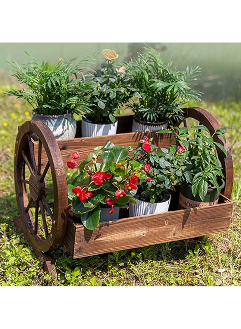 DubaiGallery Solid Wood Flower Cart Outdoor Garden Bonsai Balcony Anti-Corrosion Wooden Flower Stand Solid Wood Wheel Flower Pot Planter Box - Image 2