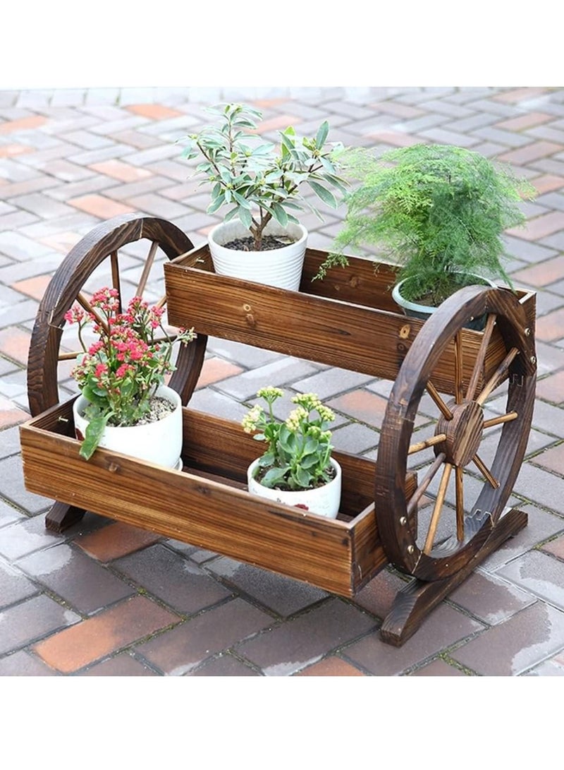 DubaiGallery Solid Wood Flower Cart Outdoor Garden Bonsai Balcony Anti-Corrosion Wooden Flower Stand Solid Wood Wheel Flower Pot Planter Box - Image 3