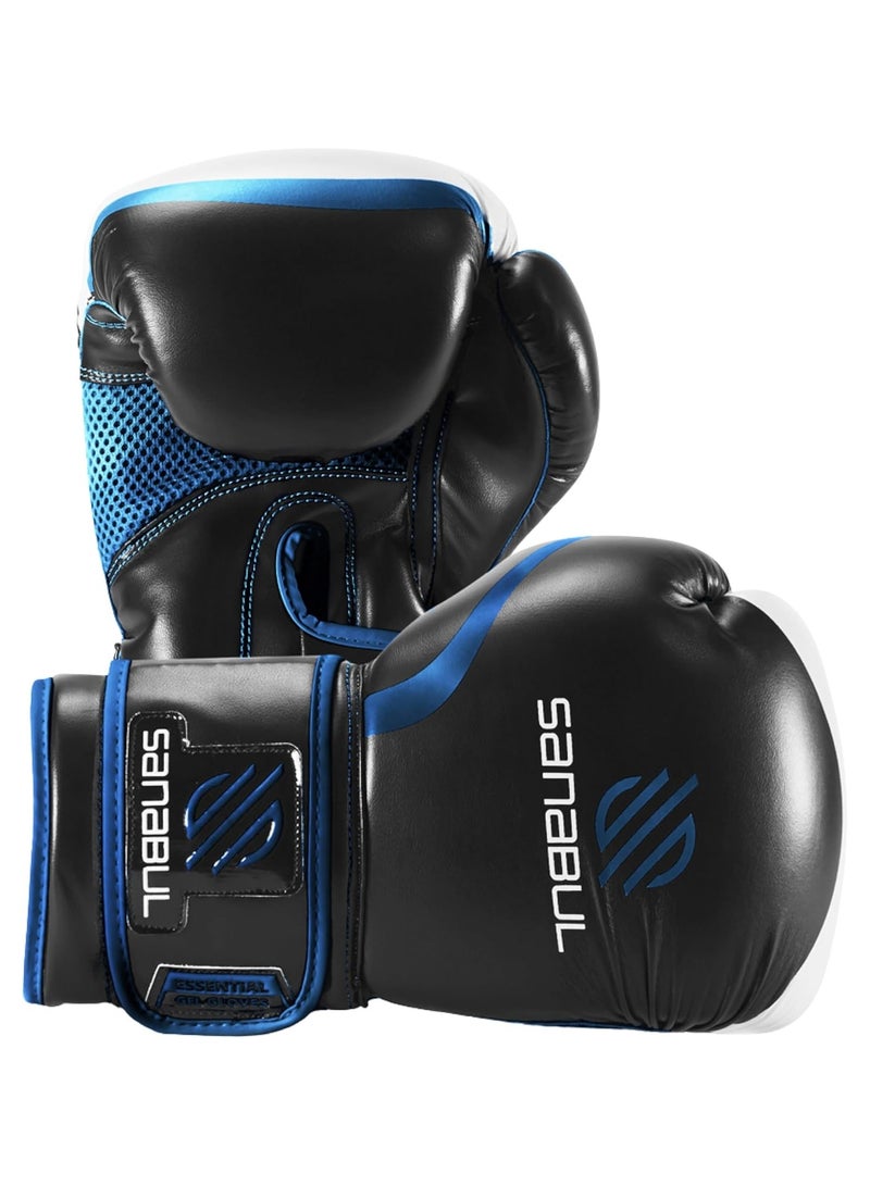Sanabul  Essential Gel Boxing Gloves for Men & Women | Pro-Tested Kickboxing, MMA, Muay Thai & Heavy Bag Training Gloves | Shock-Absorbing Gel Padding | Black/Metallic Blue-12 OZ - Image 1