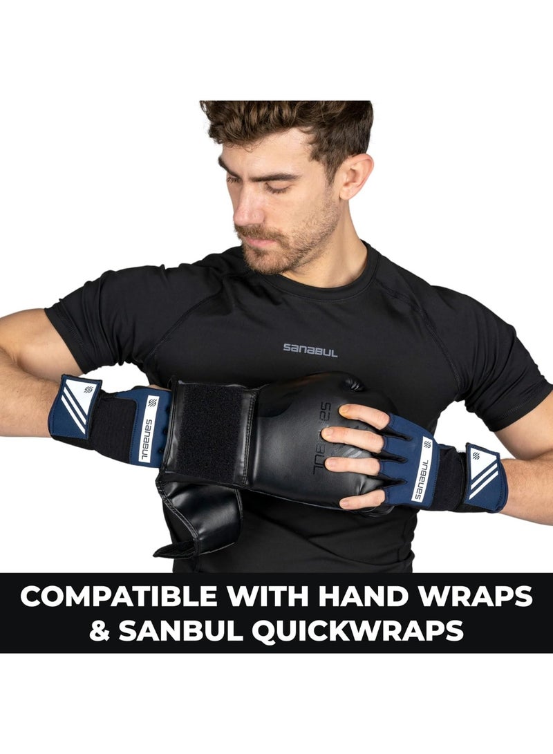 Sanabul  Essential Gel Boxing Gloves for Men & Women | Pro-Tested Kickboxing, MMA, Muay Thai & Heavy Bag Training Gloves | Shock-Absorbing Gel Padding | Black/Metallic Blue-12 OZ - Image 2