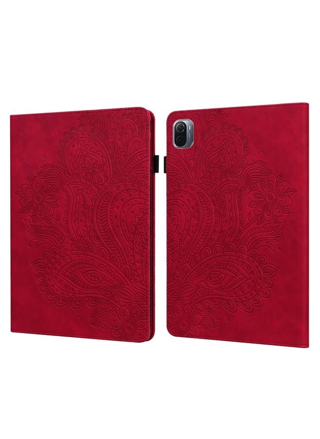 HuHa - Case Cover For Xiaomi Pad 5 Pro / Pad 5 Peacock Embossed Pattern TPU + PU Horizontal Flip Leather Case with Holder & Card Slots & Wallet & Sleep / Wake-up Function Red - Image 1