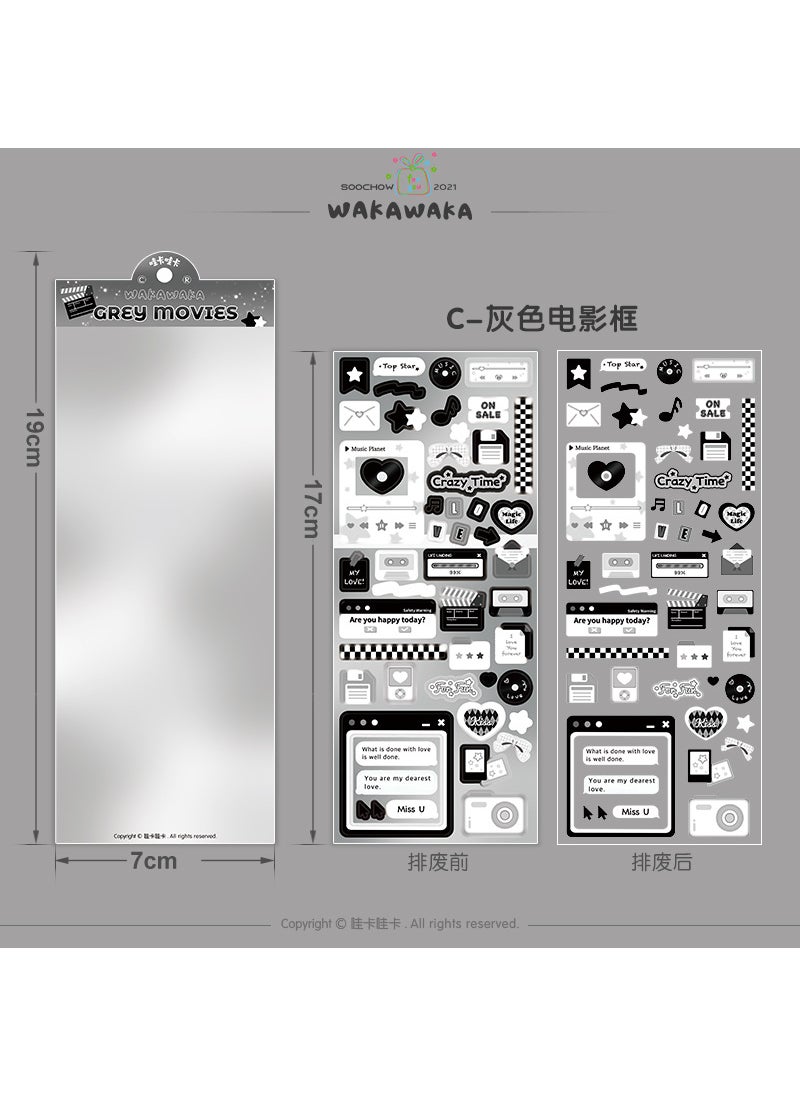 Y2K Denim Frame Text Stickers for Journals 03-Gray Movie Box