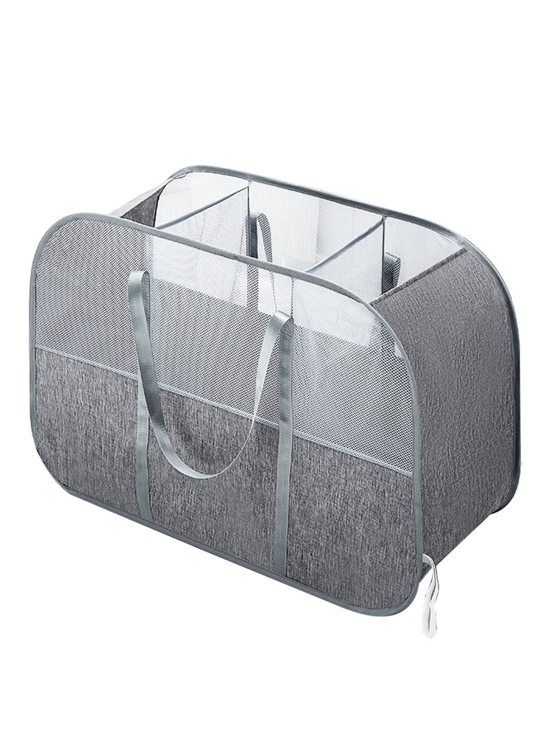 TYCOM Pop Up Laundry Mesh Hamper Basket 150L Storage Solution Compact Bin Mesh Collapsible Bag Laundry Hamper Collapsible Laundry Basket Rectangle Grey Large.  - Image 1