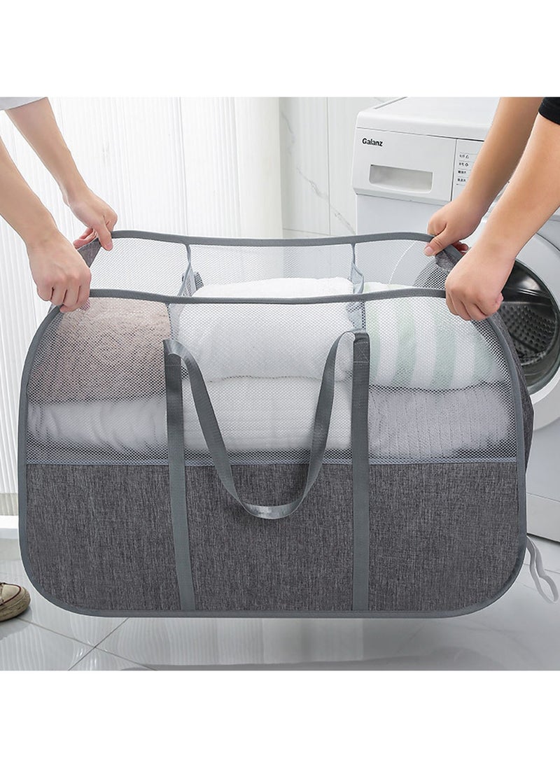 TYCOM Pop Up Laundry Mesh Hamper Basket 150L Storage Solution Compact Bin Mesh Collapsible Bag Laundry Hamper Collapsible Laundry Basket Rectangle Grey Large.  - Image 3