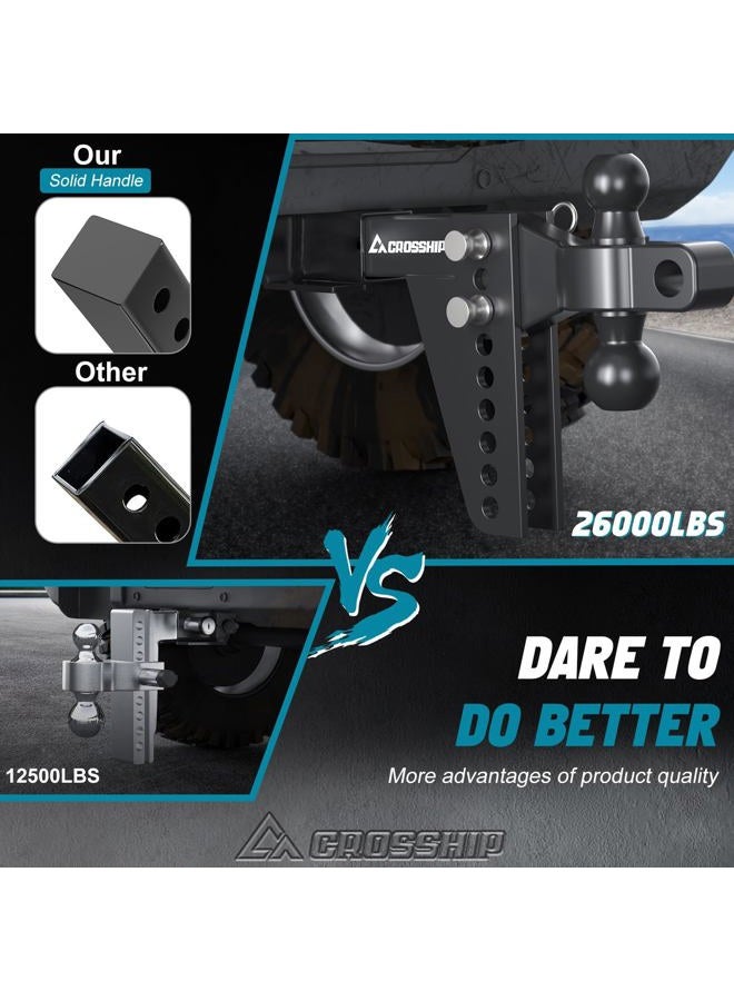 CROSSHIP Adjustable Trailer Hitch Ball Mount for 2″ Receiver – Heavy Duty Tow Hitch with Dual 2″ & 2-5/16″ Balls, Height Adjustable for Trucks, RVs, Campers & Trailers (Up to 26,000lbs GTW) - CROSSHIP - Image 5