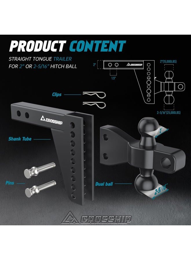 CROSSHIP Adjustable Trailer Hitch Ball Mount for 2″ Receiver – Heavy Duty Tow Hitch with Dual 2″ & 2-5/16″ Balls, Height Adjustable for Trucks, RVs, Campers & Trailers (Up to 26,000lbs GTW) - CROSSHIP - Image 4