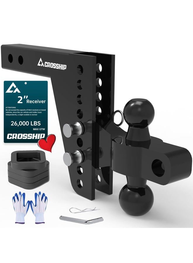 CROSSHIP Adjustable Trailer Hitch Ball Mount for 2″ Receiver – Heavy Duty Tow Hitch with Dual 2″ & 2-5/16″ Balls, Height Adjustable for Trucks, RVs, Campers & Trailers (Up to 26,000lbs GTW) - CROSSHIP - Image 1