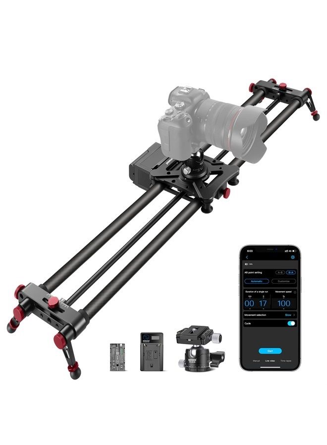 NEEWER 47.2”/120cm Motorized Camera Slider, App Wireless Control Carbon Fiber Dolly Rail Slider, Support Video Mode, Time Lapse Photography, Horizontal, Tracking and 120° Panoramic Shooting (ER1-120) - Image 1