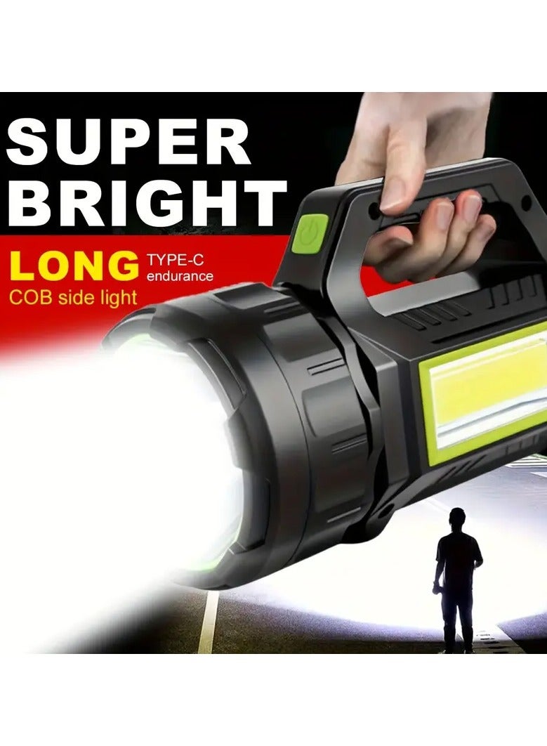 Generic Multi functional strong light flashlight, USB/solar rechargeable outdoor handheld searchlight, ultra bright long-range camping light, can be used as an emergency power source, with COB side lights, patrol, household, emergency lighting  - Image 3
