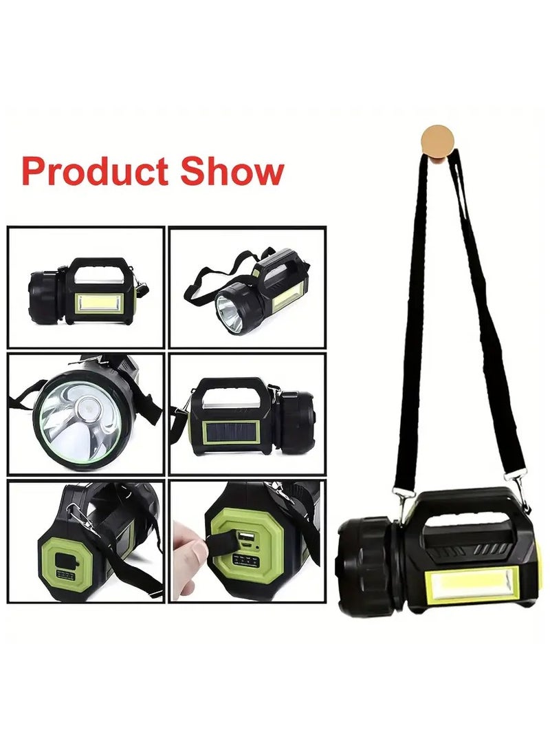 Generic Multi functional strong light flashlight, USB/solar rechargeable outdoor handheld searchlight, ultra bright long-range camping light, can be used as an emergency power source, with COB side lights, patrol, household, emergency lighting  - Image 5