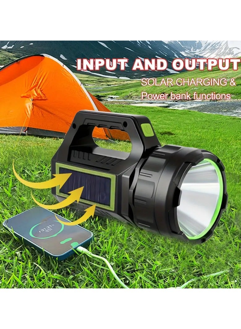 Generic Multi functional strong light flashlight, USB/solar rechargeable outdoor handheld searchlight, ultra bright long-range camping light, can be used as an emergency power source, with COB side lights, patrol, household, emergency lighting  - Image 2