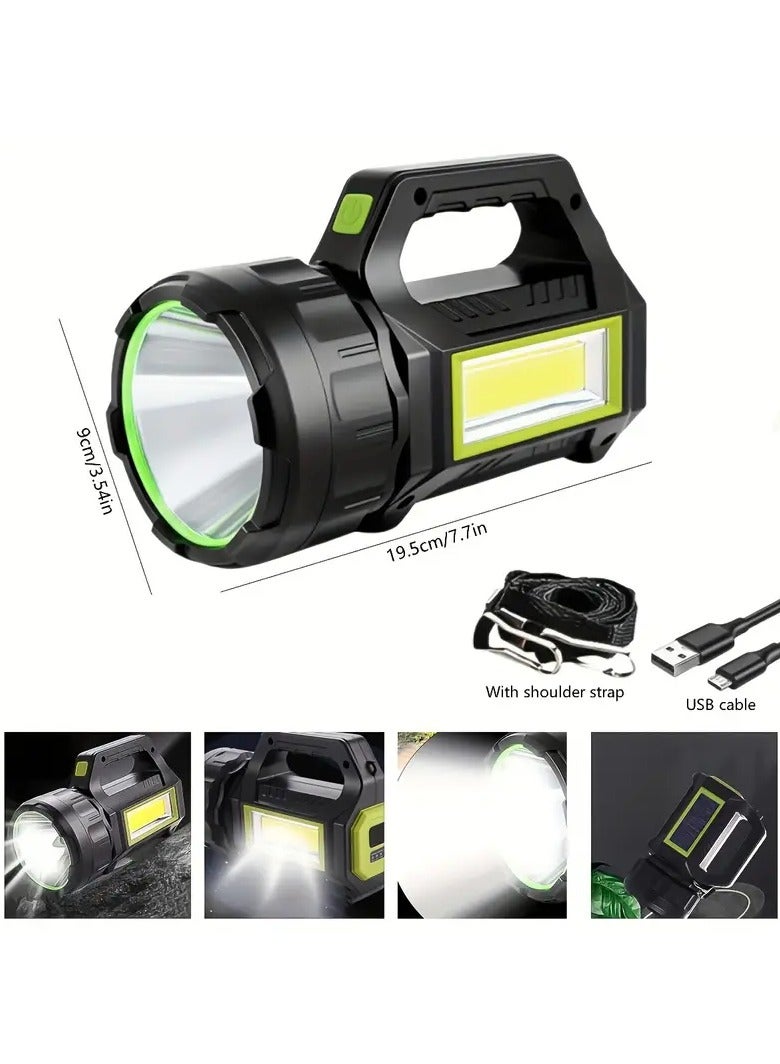 Generic Multi functional strong light flashlight, USB/solar rechargeable outdoor handheld searchlight, ultra bright long-range camping light, can be used as an emergency power source, with COB side lights, patrol, household, emergency lighting  - Image 4