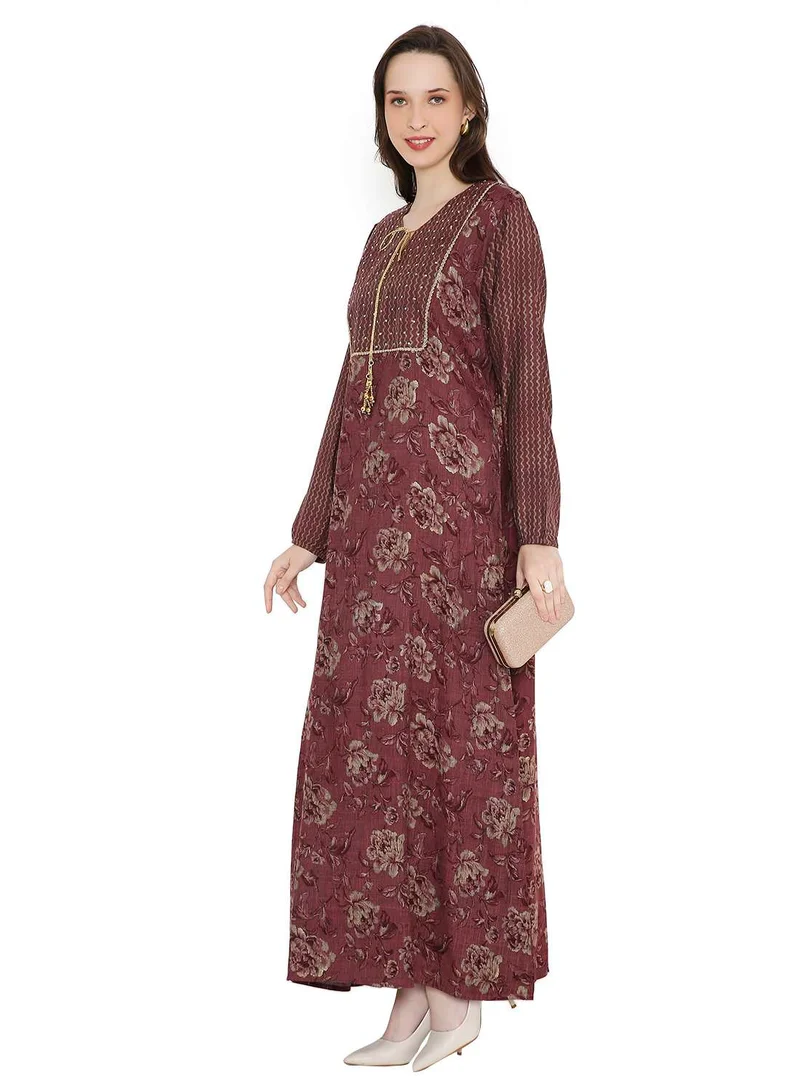 HANA & SARA STYLISH STONE WORK WITH FRONT NECK TIE LONG ELEGANT ARABIC KAFTAN JALABIYA DRESS
