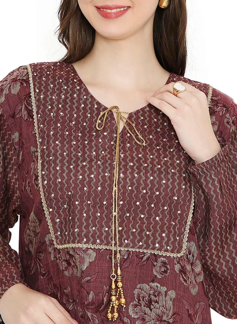 HANA & SARA STYLISH STONE WORK WITH FRONT NECK TIE LONG ELEGANT ARABIC KAFTAN JALABIYA DRESS