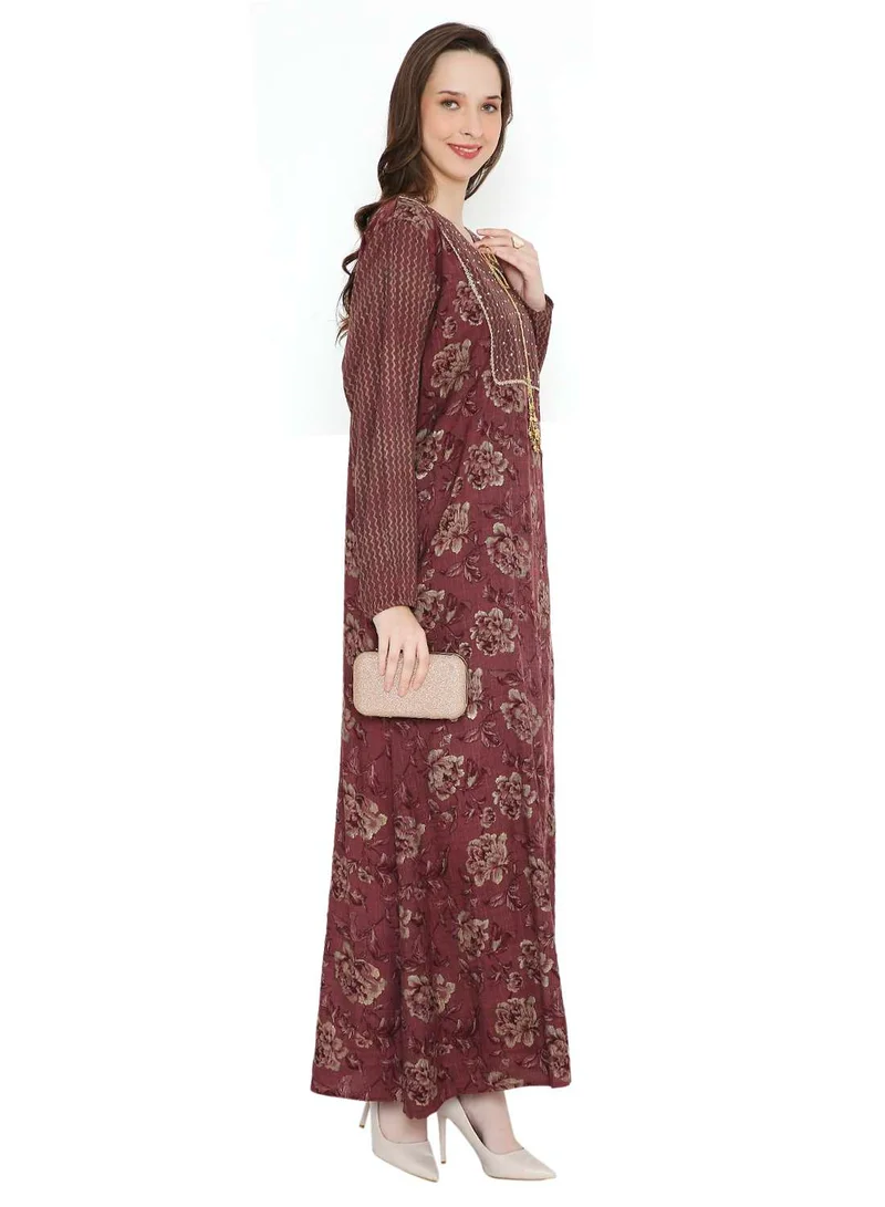 HANA & SARA STYLISH STONE WORK WITH FRONT NECK TIE LONG ELEGANT ARABIC KAFTAN JALABIYA DRESS