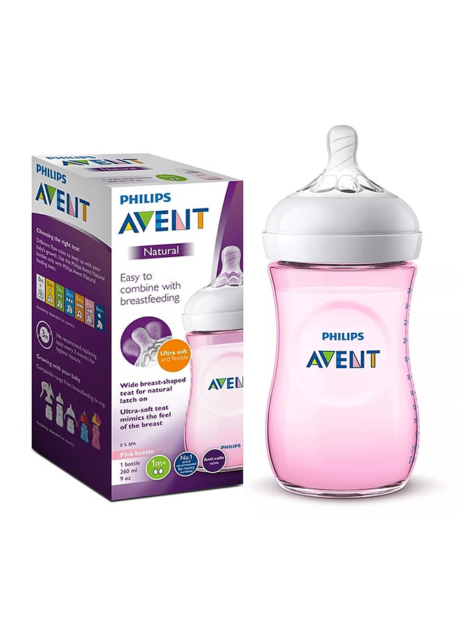 Philips Avent Baby Natural 2.0 Feeding Bottle 1 Month +, 260 ML, Pink - Image 1