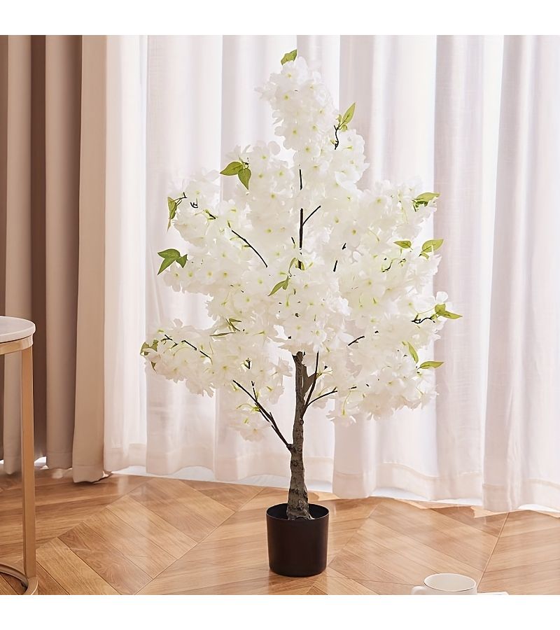 1 Pot Of Rose Red Faux Greenery Cherry Blossom Tree Potted Indoor Floor Standing Tabletop Decorative Plant - Image 5
