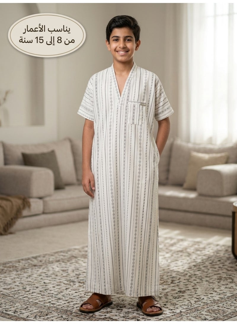 Nightgown, youth robe, seven-sleeve robe, seven-sleeve shirt, youth robe, youth robe, youth nightgown, youth nightgown, short-sleeved Saudi robe, short-sleeved robe, sleep shirt, short-sleeved shirt, loose-fitting, comfortable, young man's comfort shirt, house shirt, youth gifts, gift for young men, boys' - Image 1