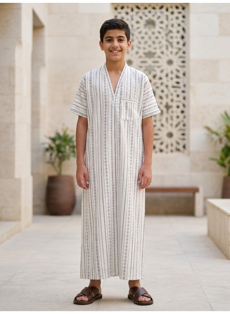 Nightgown, youth robe, seven-sleeve robe, seven-sleeve shirt, youth robe, youth robe, youth nightgown, youth nightgown, short-sleeved Saudi robe, short-sleeved robe, sleep shirt, short-sleeved shirt, loose-fitting, comfortable, young man's comfort shirt, house shirt, youth gifts, gift for young men, boys' - Image 2