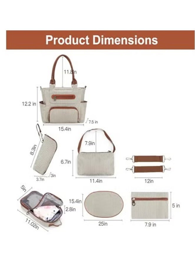 JOGAMS Set of 6 Diaper Bag with Hooks and Nappy Changing Mat Ivory White - Image 5
