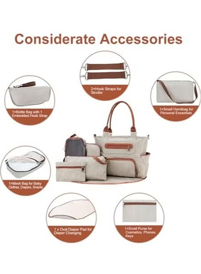 JOGAMS Set of 6 Diaper Bag with Hooks and Nappy Changing Mat Ivory White - Image 4