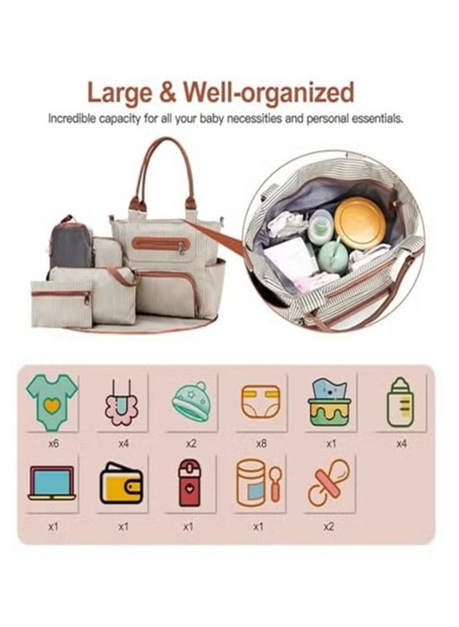 JOGAMS Set of 6 Diaper Bag with Hooks and Nappy Changing Mat Ivory White - Image 3