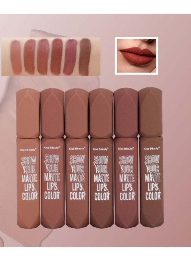 Kiss Beauty Velvet Matte Lipgloss (6-Color Set) - Image 1