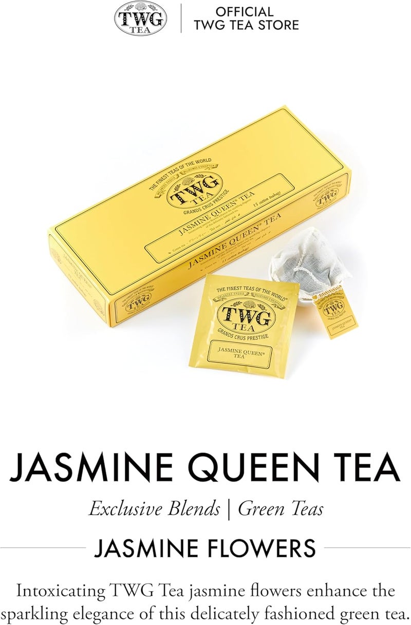 TWG شاي ملكة الياسمين من TWG - شاي أخضر مع ليمون حلو وورد - مجموعة هدايا مكونة من 15 كيس شاي قطن مخيط يدويًا - Image 3