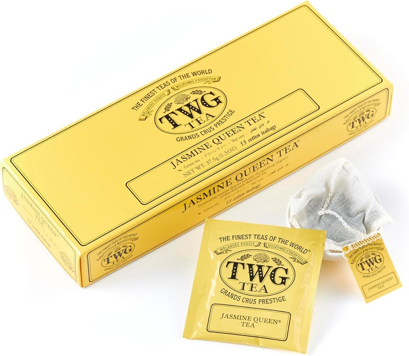 TWG شاي ملكة الياسمين من TWG - شاي أخضر مع ليمون حلو وورد - مجموعة هدايا مكونة من 15 كيس شاي قطن مخيط يدويًا - Image 1